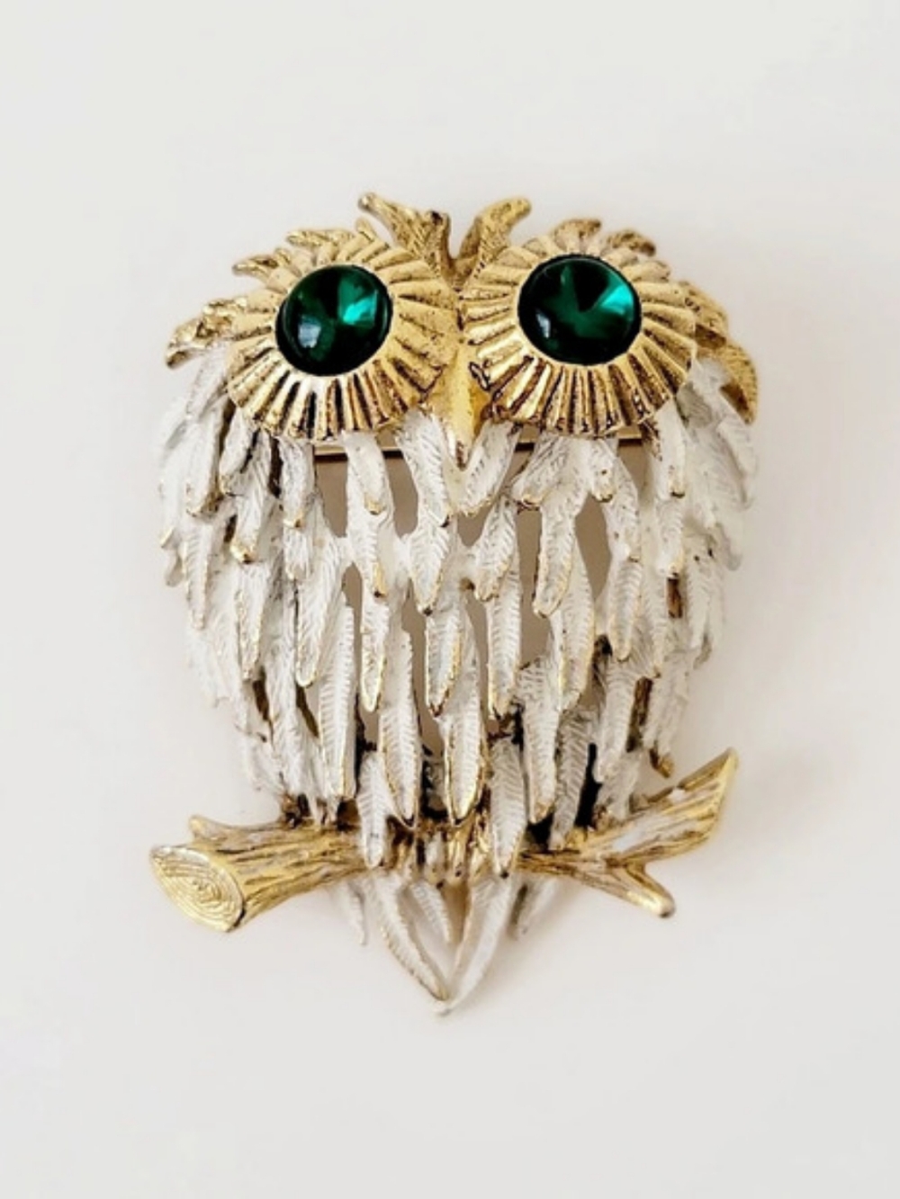 Hobé Enamel Owl Brooch Gold & Green